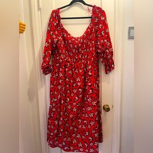 WHO WHAT WEAR off the shoulder long sleeve floral dress